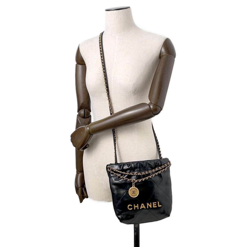 CHANEL CHANEL22 BlackAS3980 Shiny Calf Leather Size Mini
