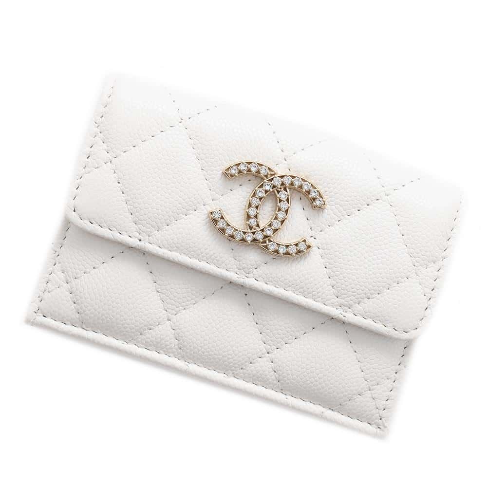 CHANEL Matelasse Classic Tri-Fold Compact Wallet WhiteAP3397 Caviar Leather