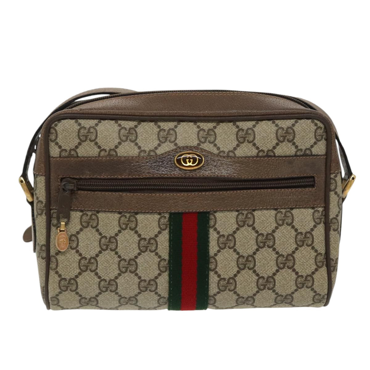 GUCCI GG Supreme Web Sherry Line Shoulder Bag PVC Beige 32 02 004 100146