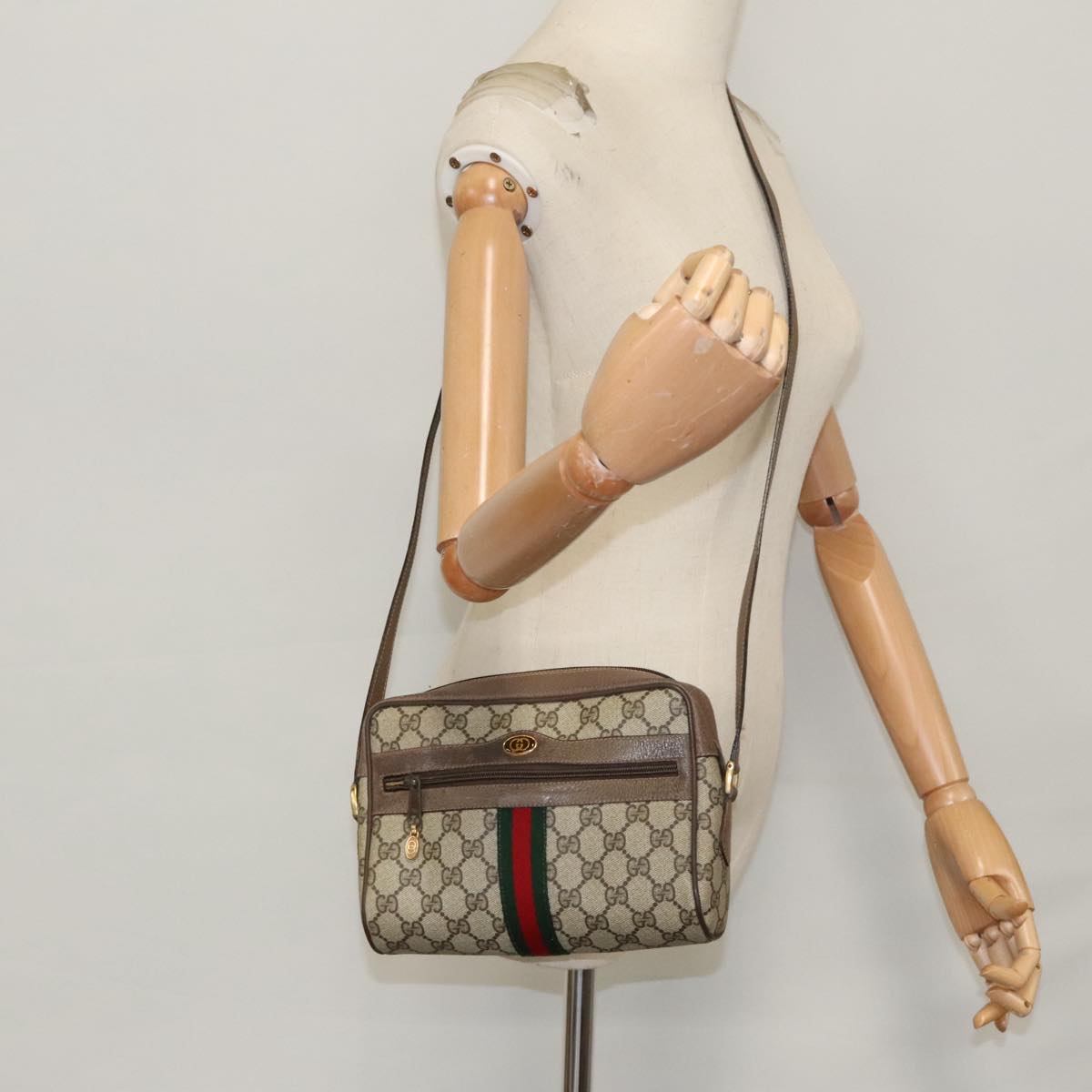 GUCCI GG Supreme Web Sherry Line Shoulder Bag PVC Beige 32 02 004 100146