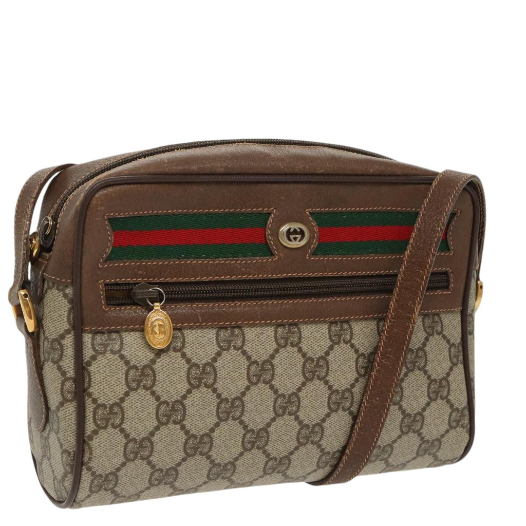 GUCCI GG Supreme Web Sherry Line Shoulder Bag PVC Beige 119 02 087 100147