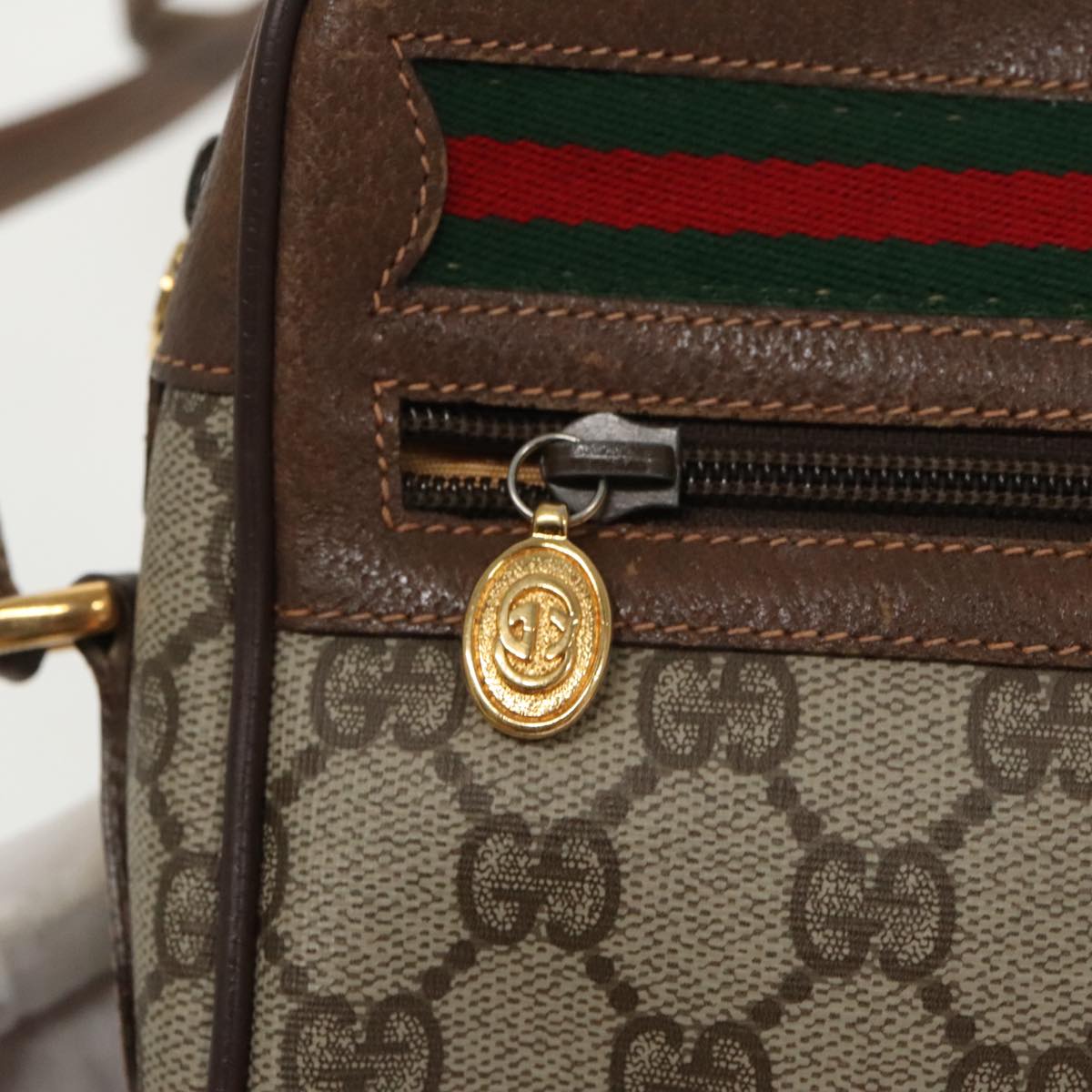 GUCCI GG Supreme Web Sherry Line Shoulder Bag PVC Beige 119 02 087 100147