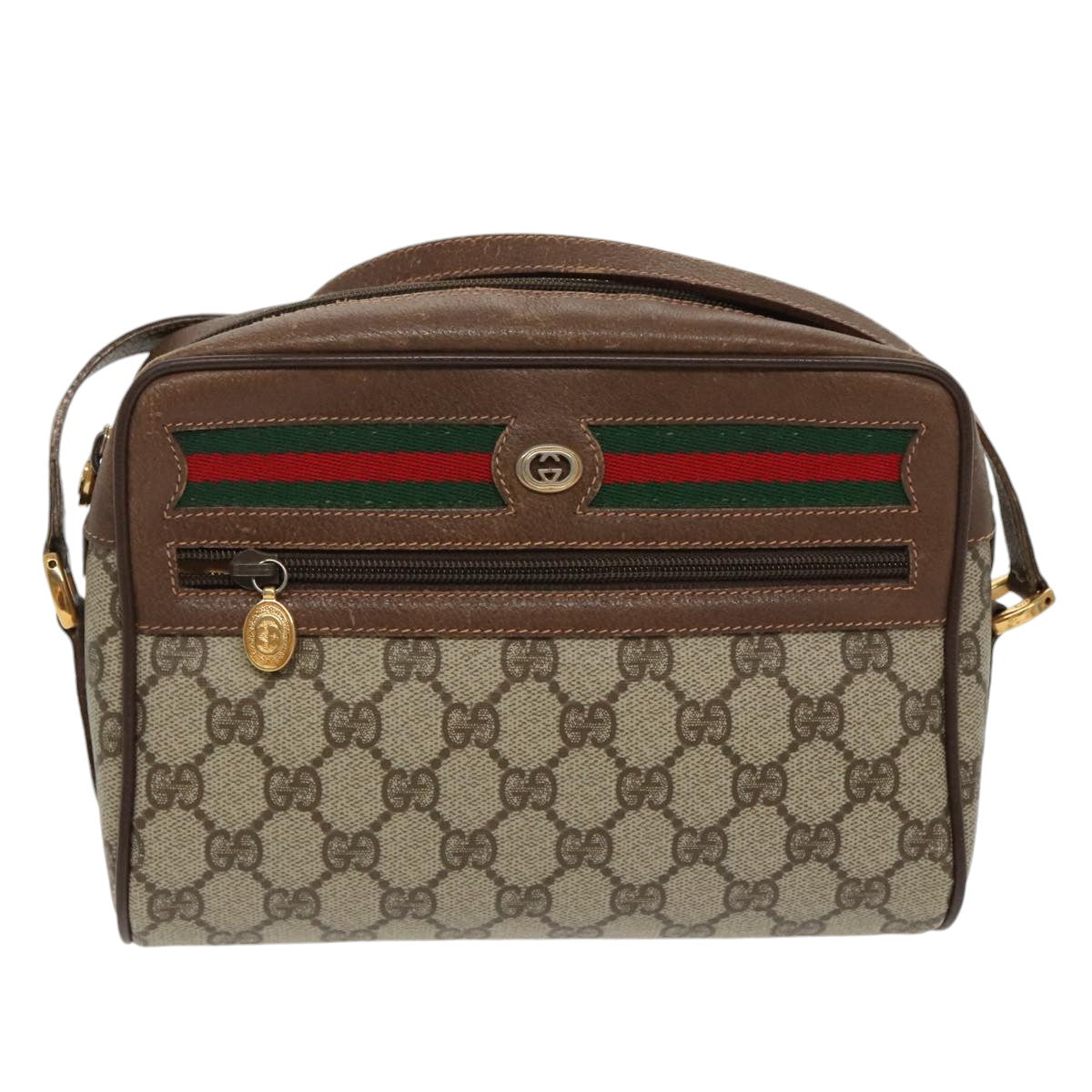 GUCCI GG Supreme Web Sherry Line Shoulder Bag PVC Beige 119 02 087 100147