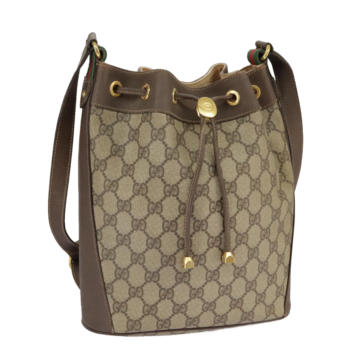GUCCI GG Supreme Web Sherry Line Shoulder Bag PVC Beige 164 02 034 100148