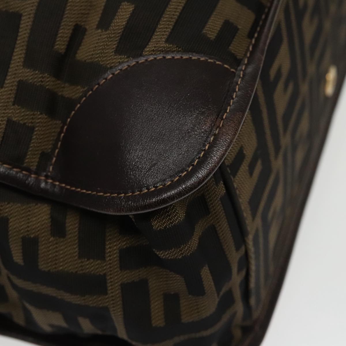 FENDI Zucca Canvas Hand Bag Brown Black 100153