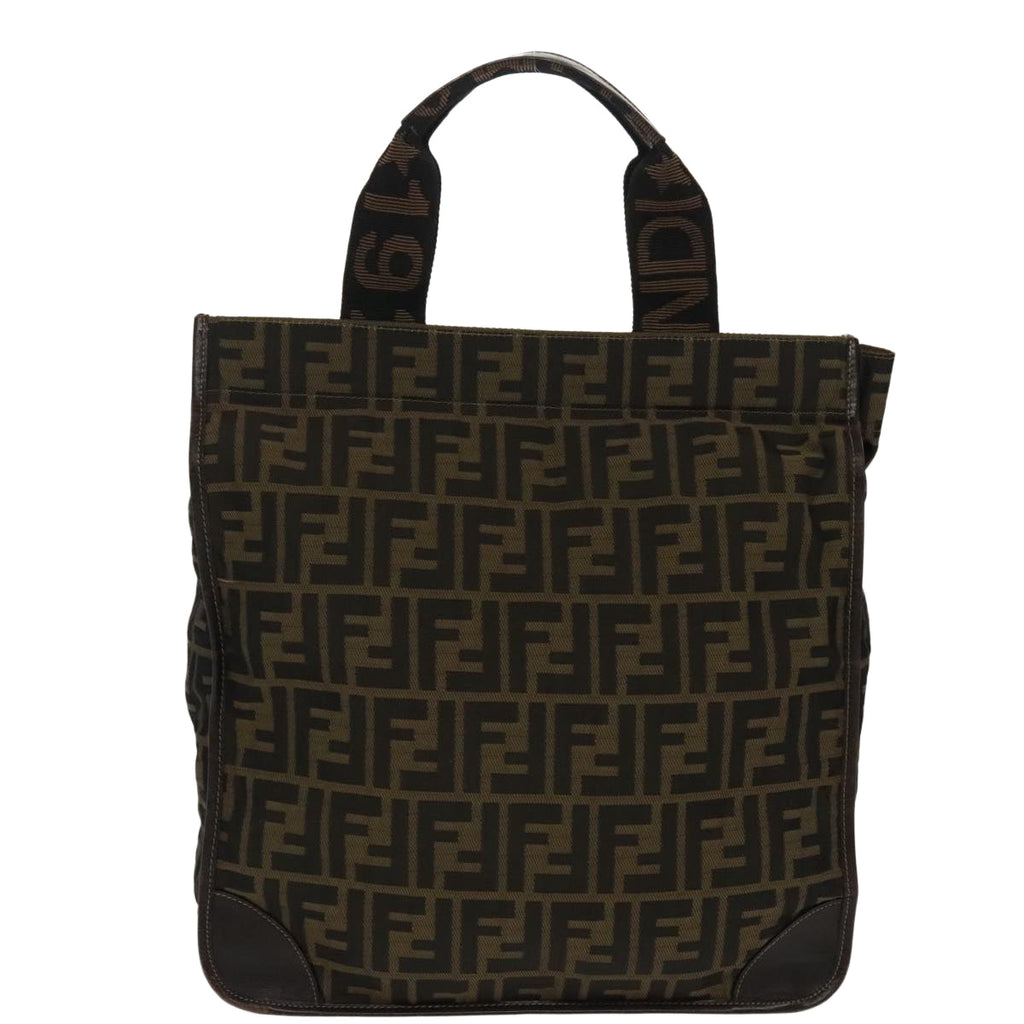 FENDI Zucca Canvas Hand Bag Brown Black 100153