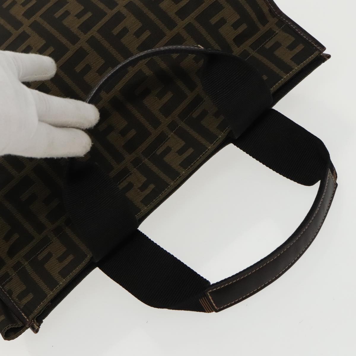 FENDI Zucca Canvas Hand Bag Brown Black 100153