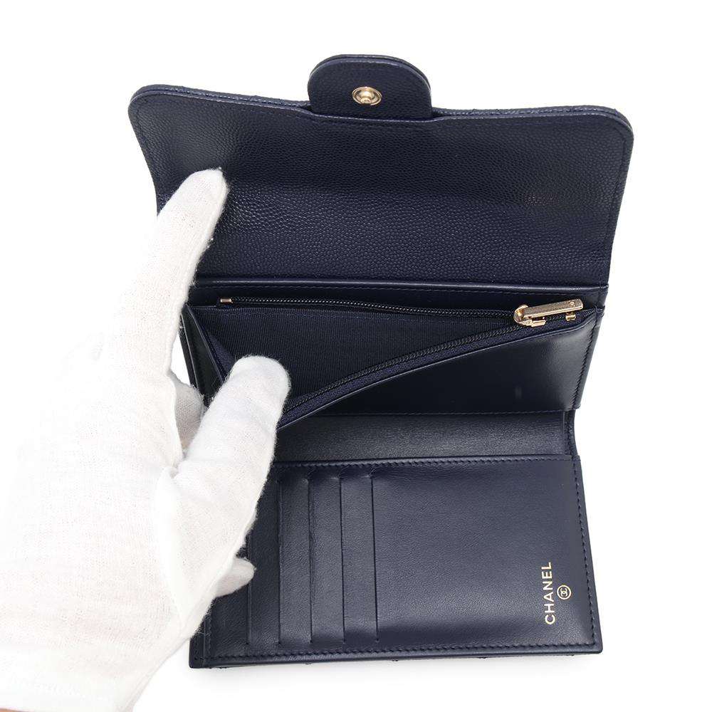 CHANEL Matelasse Medium Wallet Tri-fold NavyAP0232 Caviar Leather