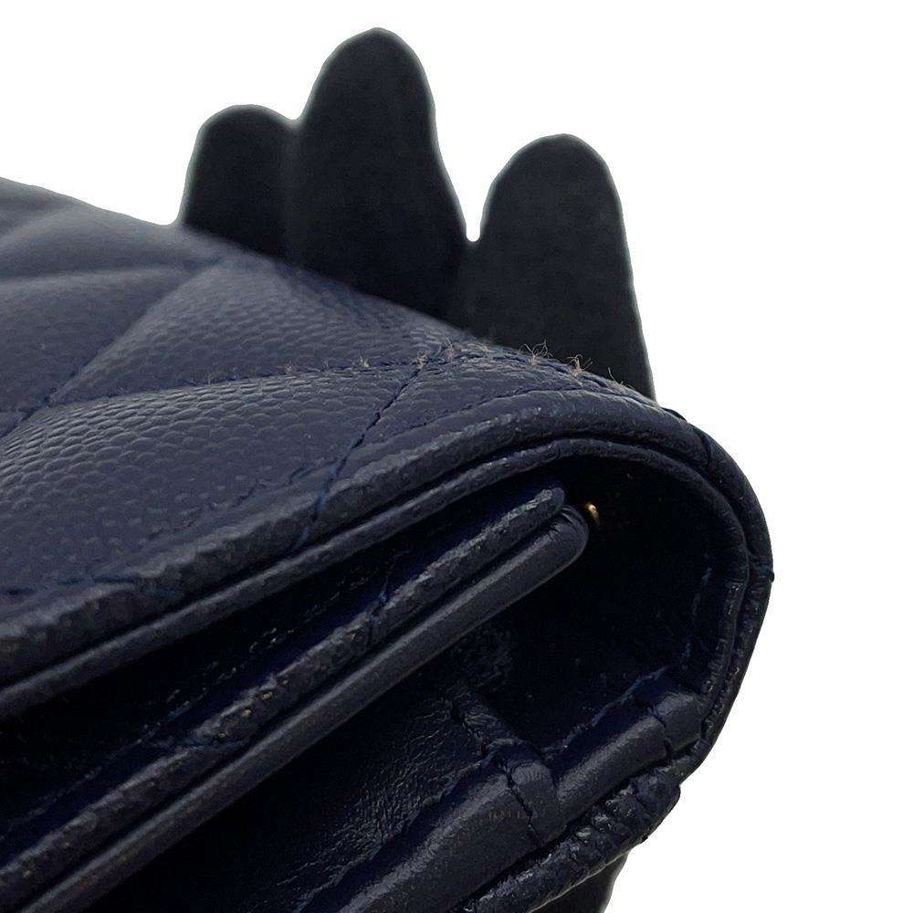 CHANEL Matelasse Medium Wallet Tri-fold NavyAP0232 Caviar Leather