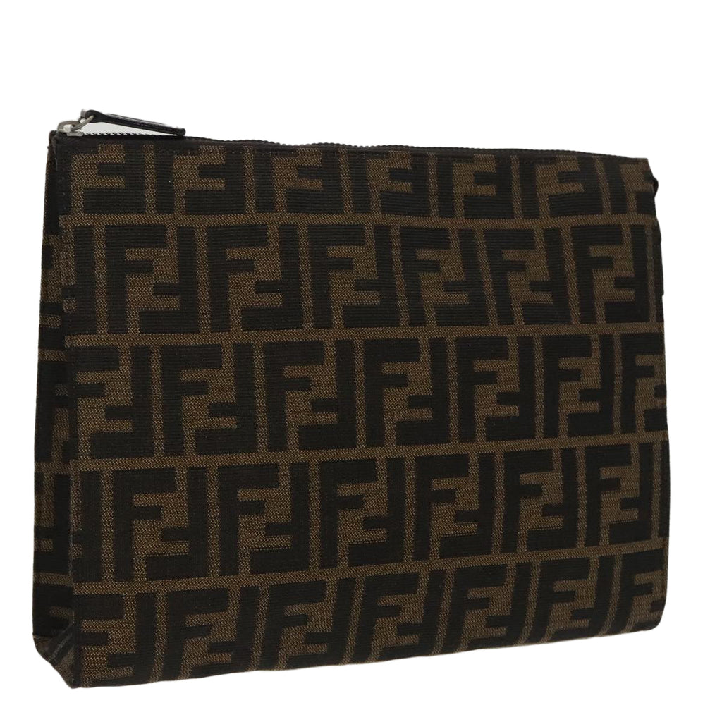 FENDI Zucca Canvas Clutch Bag Brown Black 100167