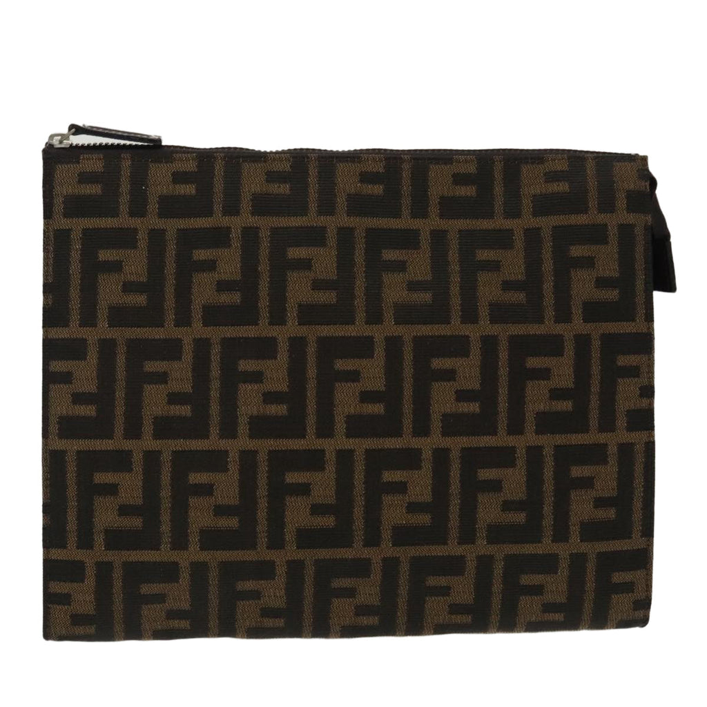 FENDI Zucca Canvas Clutch Bag Brown Black 100167