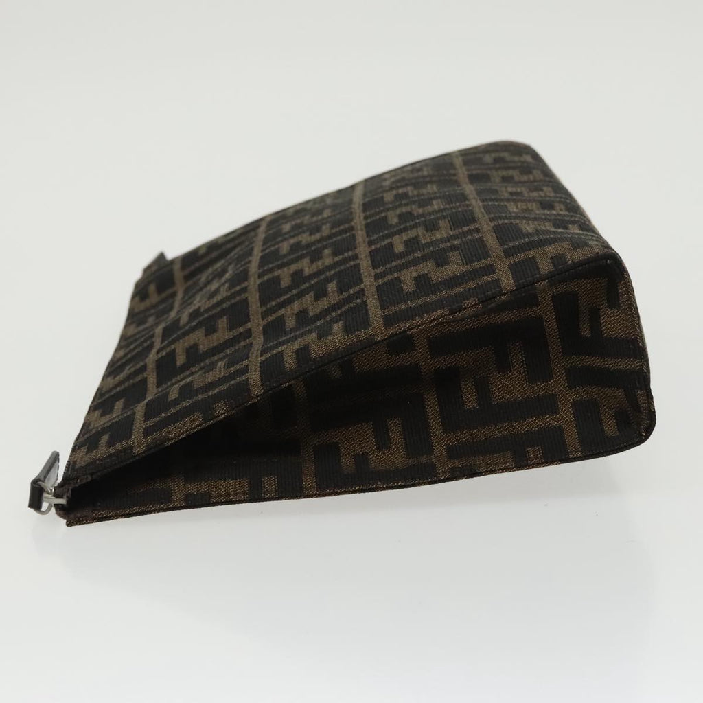 FENDI Zucca Canvas Clutch Bag Brown Black 100167