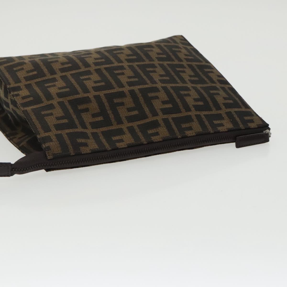 FENDI Zucca Canvas Clutch Bag Brown Black 100167