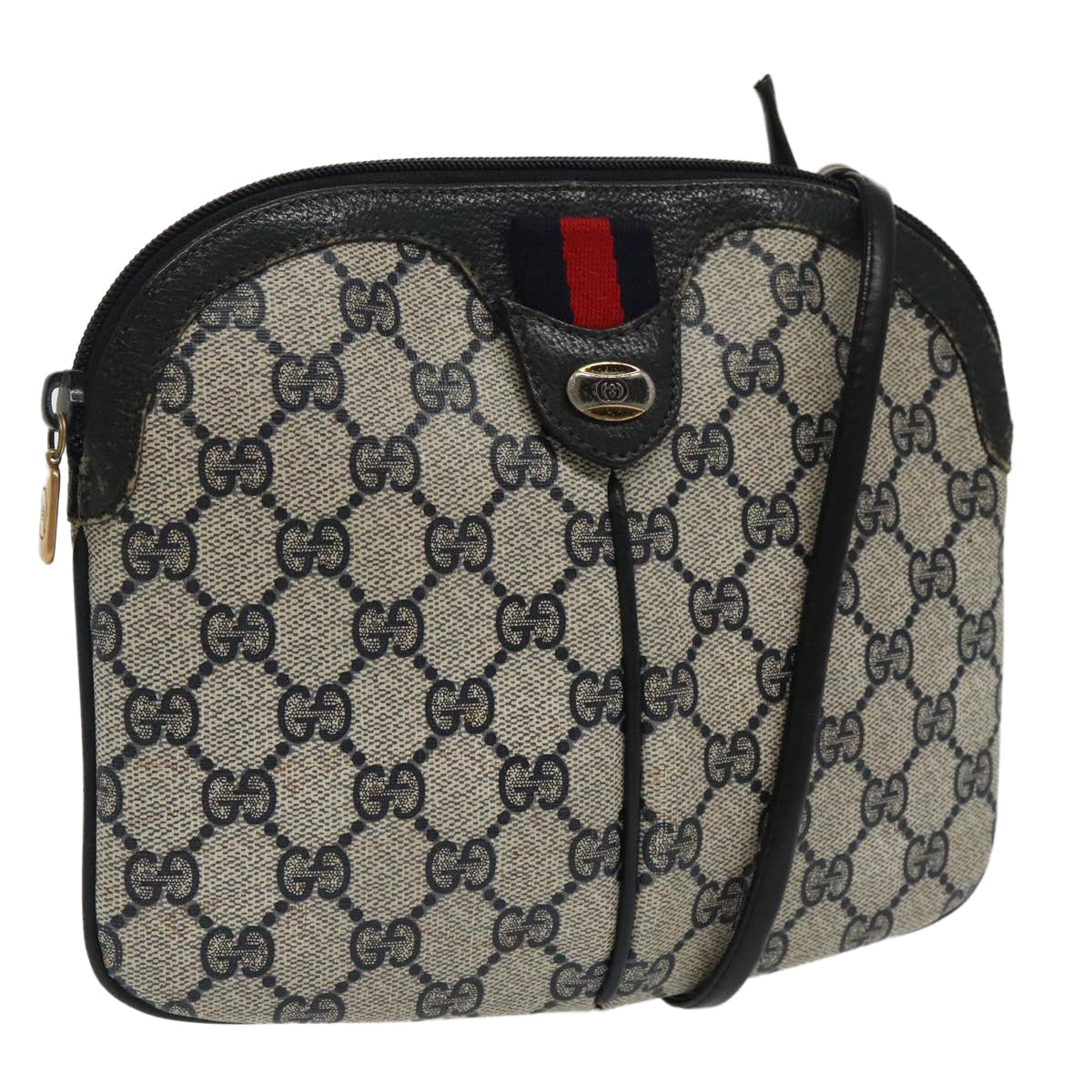 GUCCI GG Supreme Sherry Line Shoulder Bag PVC Navy Gold 904 02 047 100169