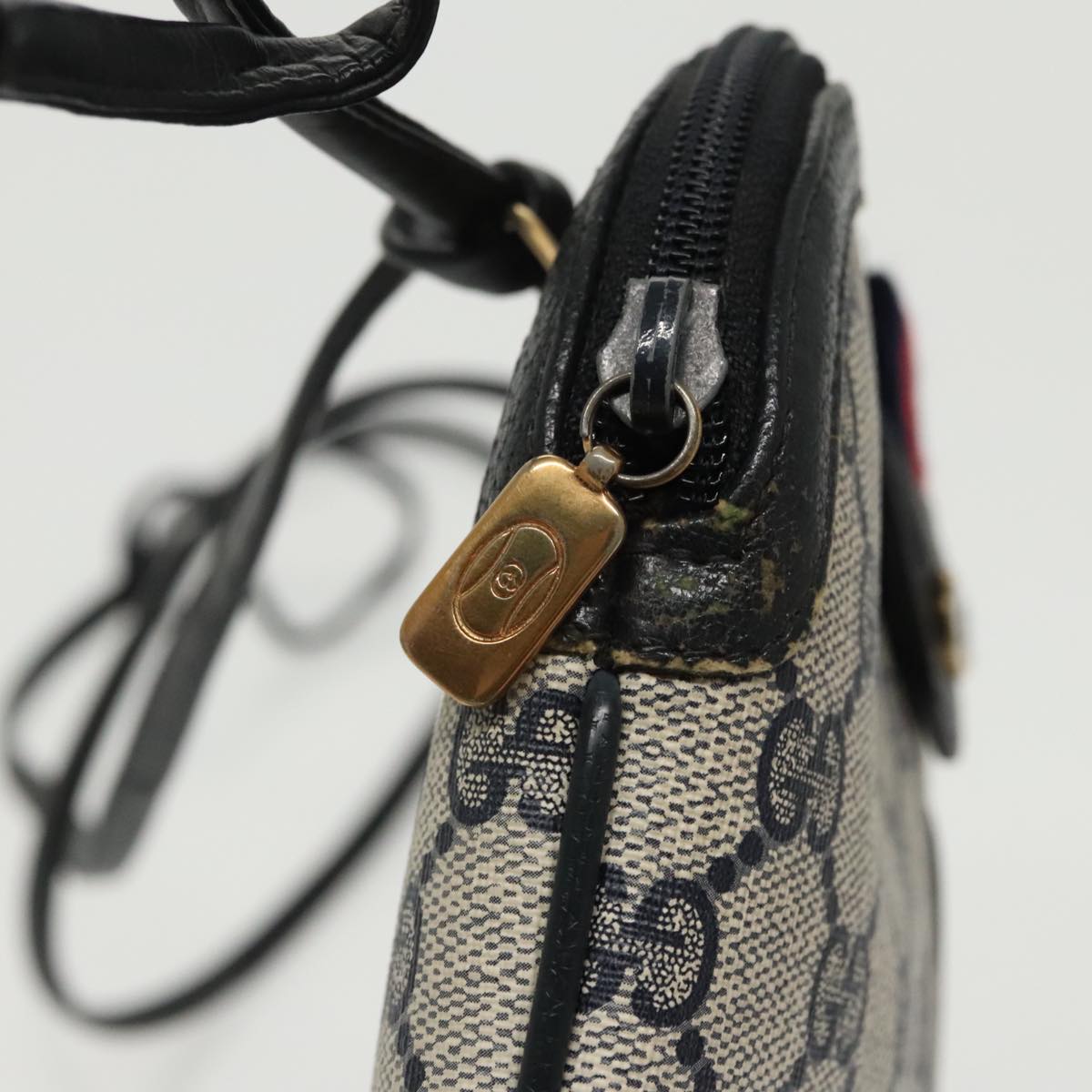GUCCI GG Supreme Sherry Line Shoulder Bag PVC Navy Gold 904 02 047 100169