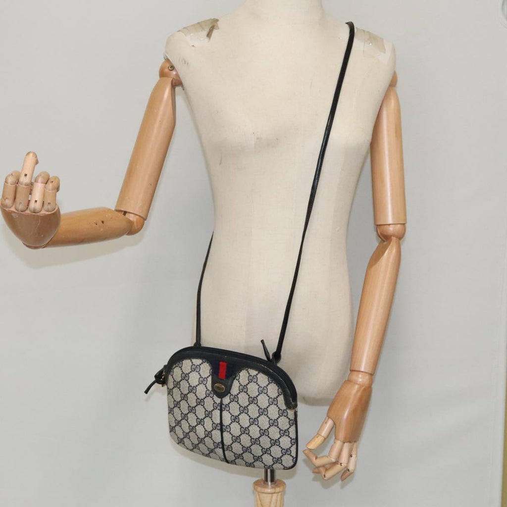 GUCCI GG Supreme Sherry Line Shoulder Bag PVC Navy Gold 904 02 047 100169