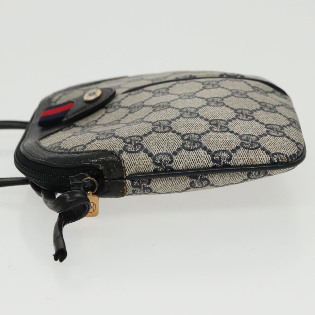 GUCCI GG Supreme Sherry Line Shoulder Bag PVC Navy Gold 904 02 047 100169