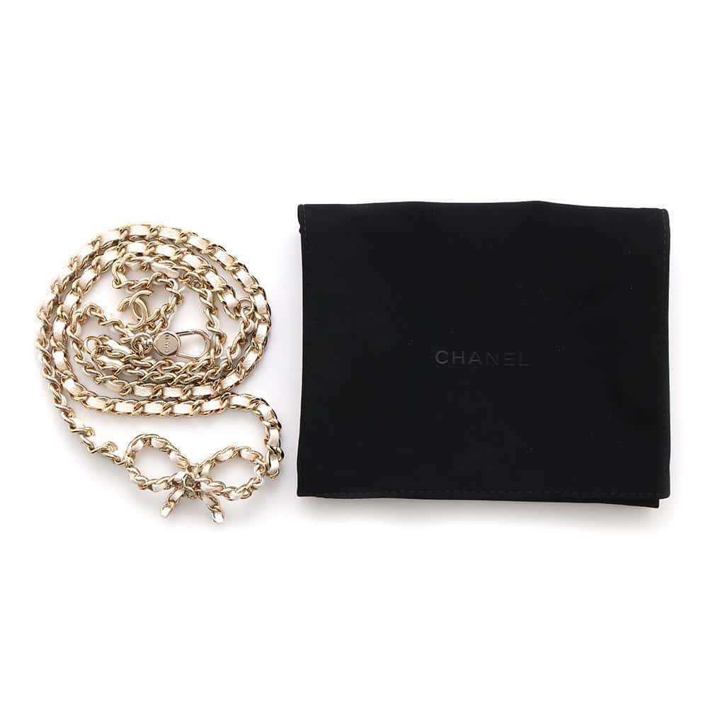 CHANEL Matelasse Ribbon Chain Belt Bag WhiteAP3352 Caviar Leather