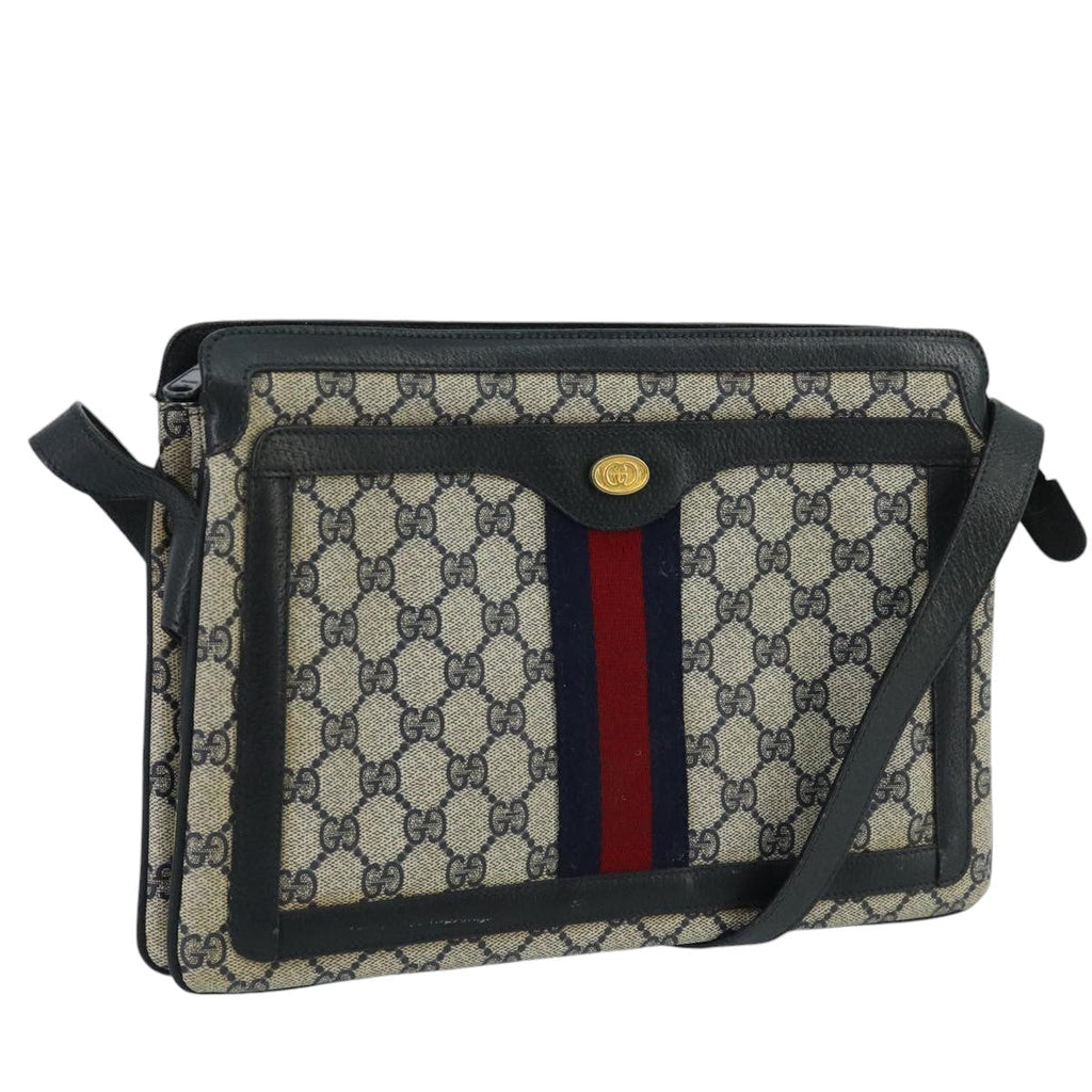 GUCCI GG Supreme Sherry Line Shoulder Bag PVC Navy Gold 02 14 013 100174