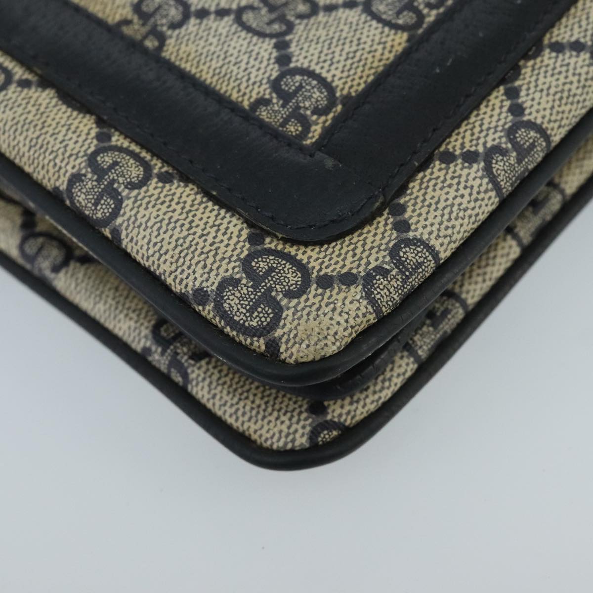 GUCCI GG Supreme Sherry Line Shoulder Bag PVC Navy Gold 02 14 013 100174