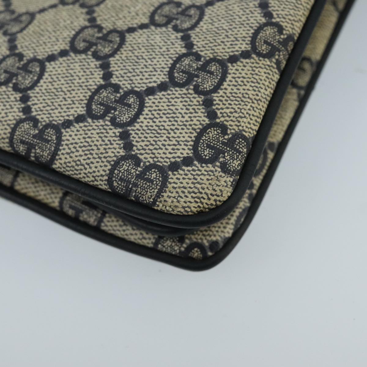 GUCCI GG Supreme Sherry Line Shoulder Bag PVC Navy Gold 02 14 013 100174