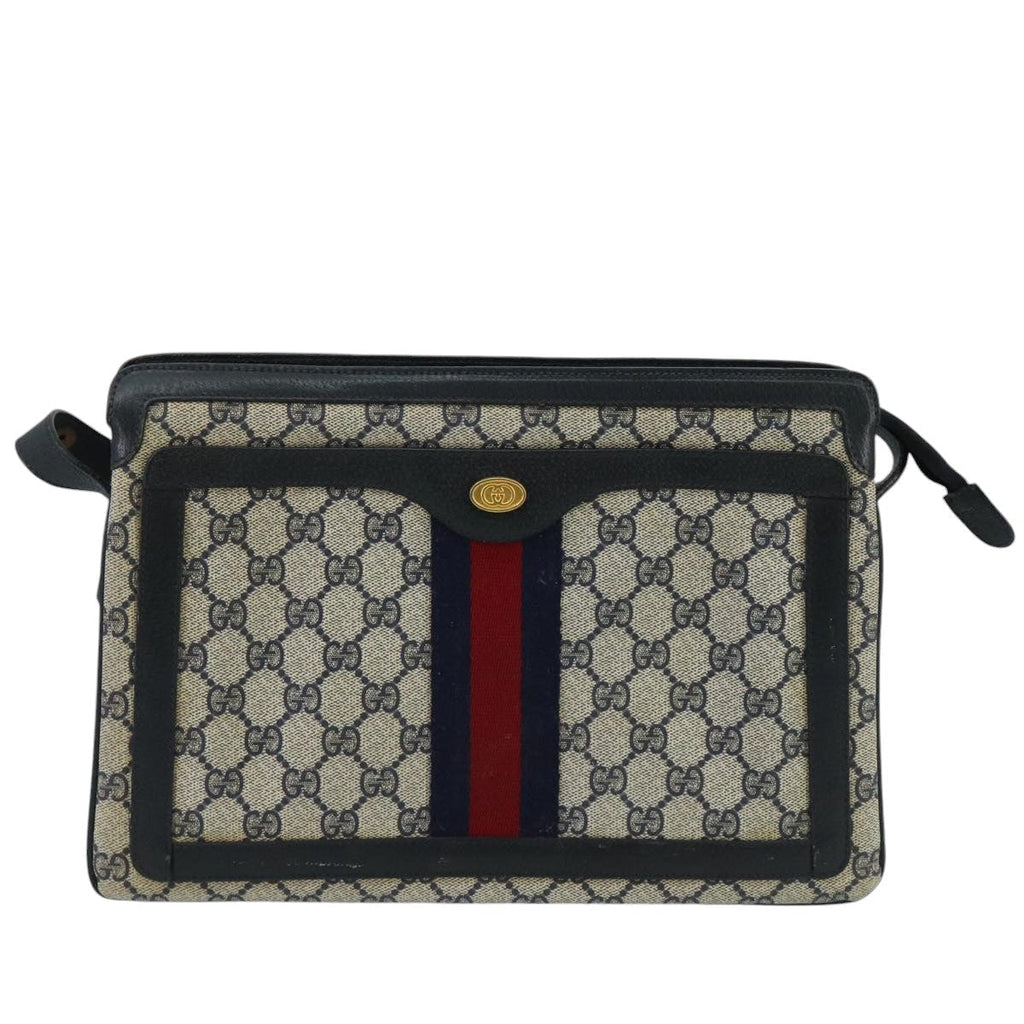 GUCCI GG Supreme Sherry Line Shoulder Bag PVC Navy Gold 02 14 013 100174