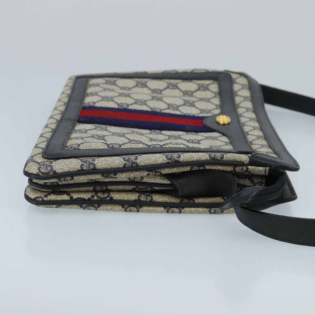 GUCCI GG Supreme Sherry Line Shoulder Bag PVC Navy Gold 02 14 013 100174