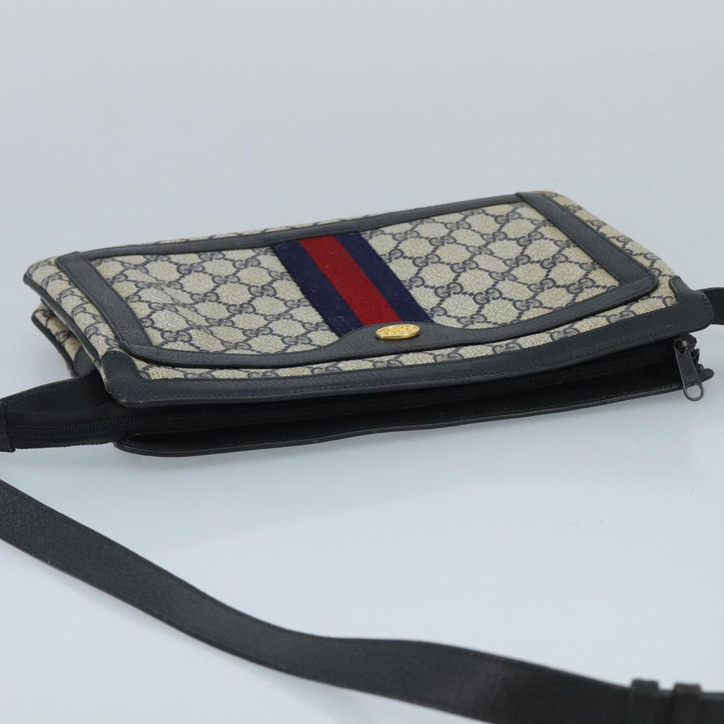 GUCCI GG Supreme Sherry Line Shoulder Bag PVC Navy Gold 02 14 013 100174