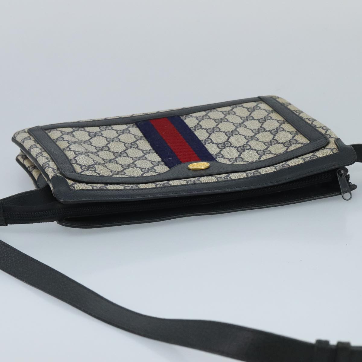 GUCCI GG Supreme Sherry Line Shoulder Bag PVC Navy Gold 02 14 013 100174