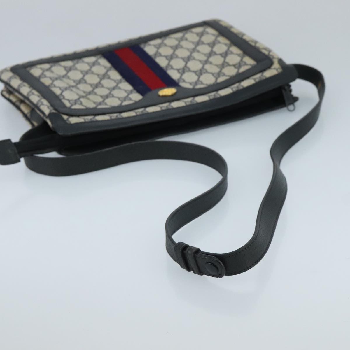 GUCCI GG Supreme Sherry Line Shoulder Bag PVC Navy Gold 02 14 013 100174