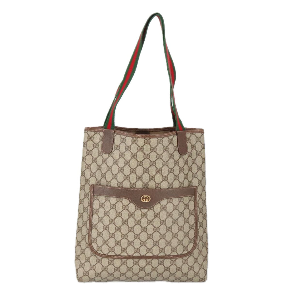 GUCCI GG Supreme Web Sherry Line Tote Bag PVC Beige Red 002 123 100184