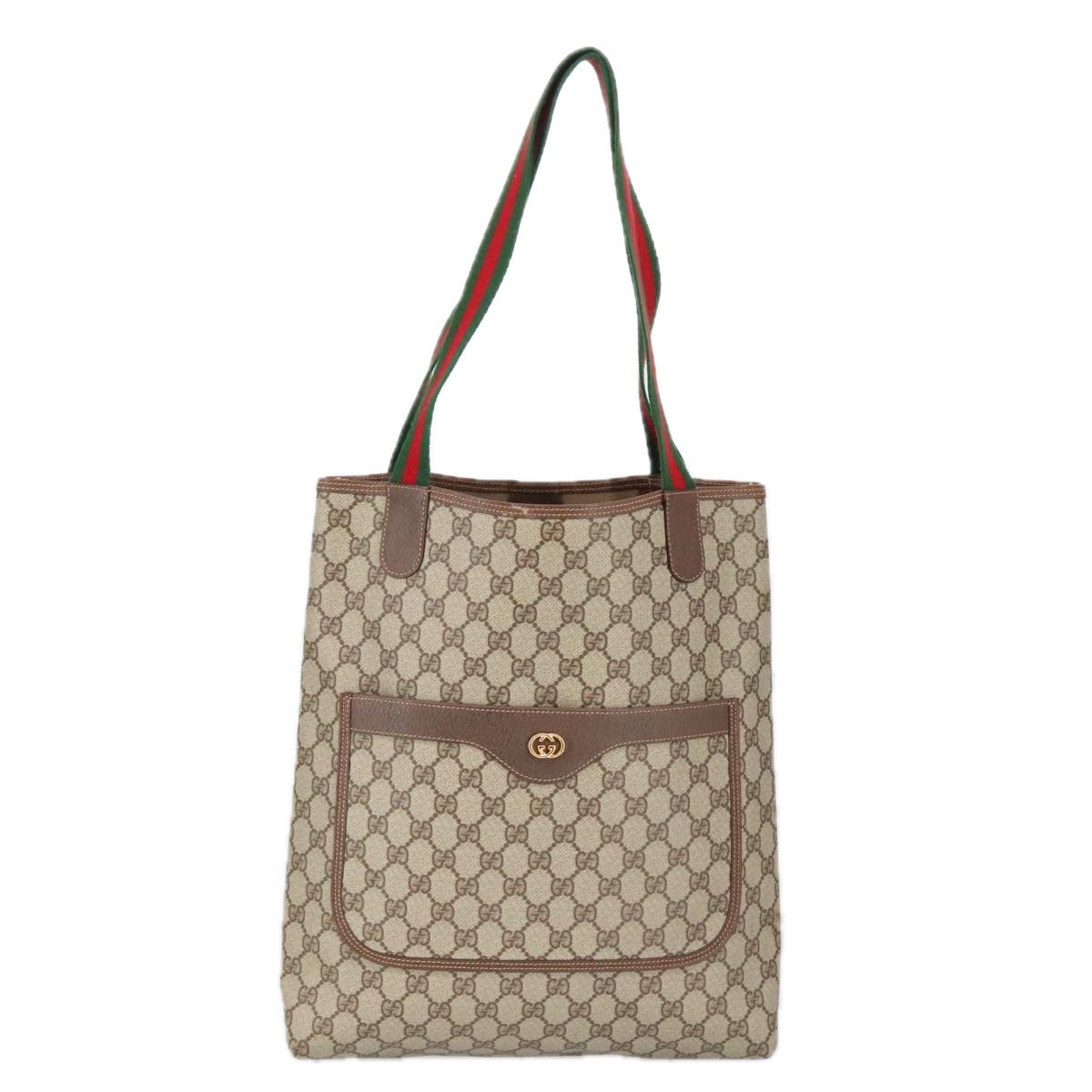 GUCCI GG Supreme Web Sherry Line Tote Bag PVC Beige Red 002 123 100184