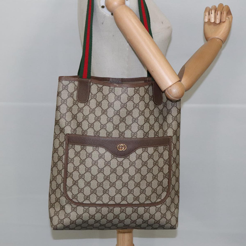GUCCI GG Supreme Web Sherry Line Tote Bag PVC Beige Red 002 123 100184