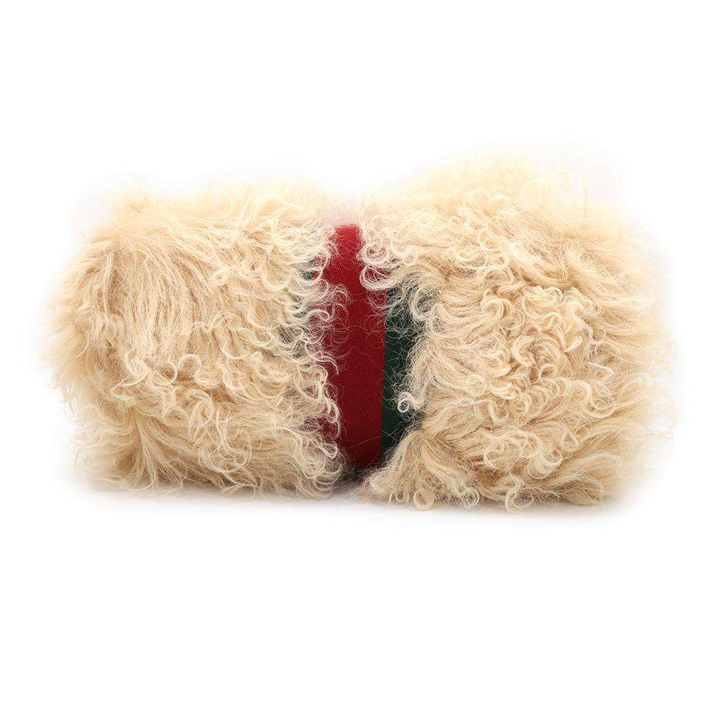 GUCCI Fur cosmetic case with Web stripes Beige759689 Fur