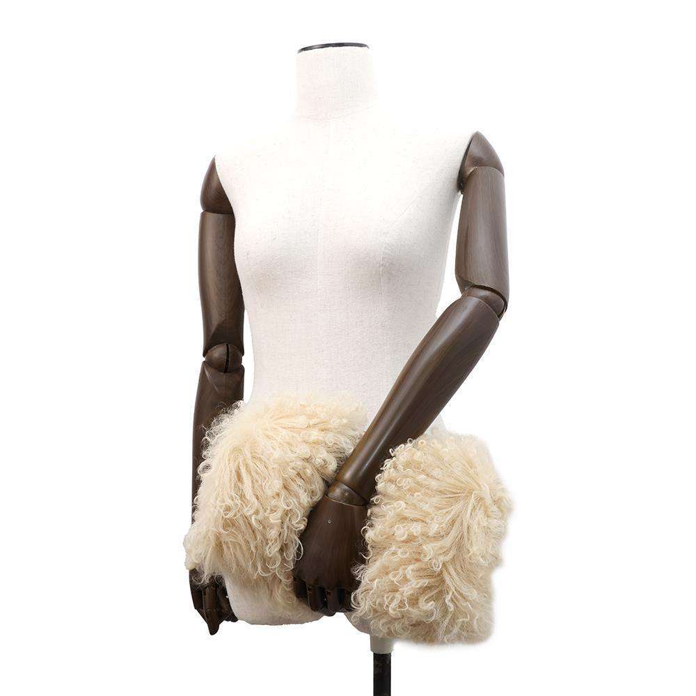 GUCCI Fur cosmetic case with Web stripes Beige759689 Fur