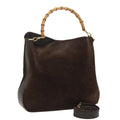 GUCCI Bamboo Shoulder Bag Suede Leather 2way Brown Gold 100190
