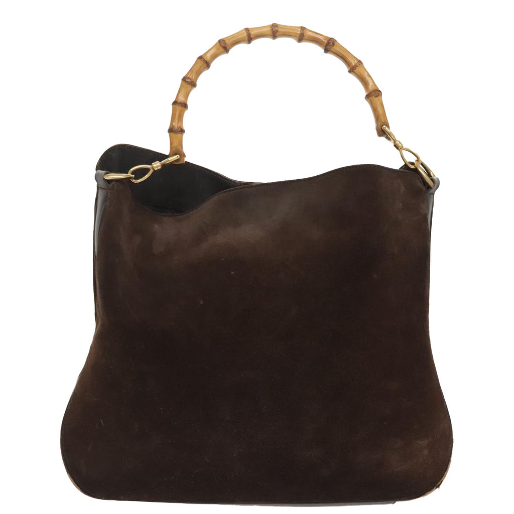 GUCCI Bamboo Shoulder Bag Suede Leather 2way Brown Gold 100190