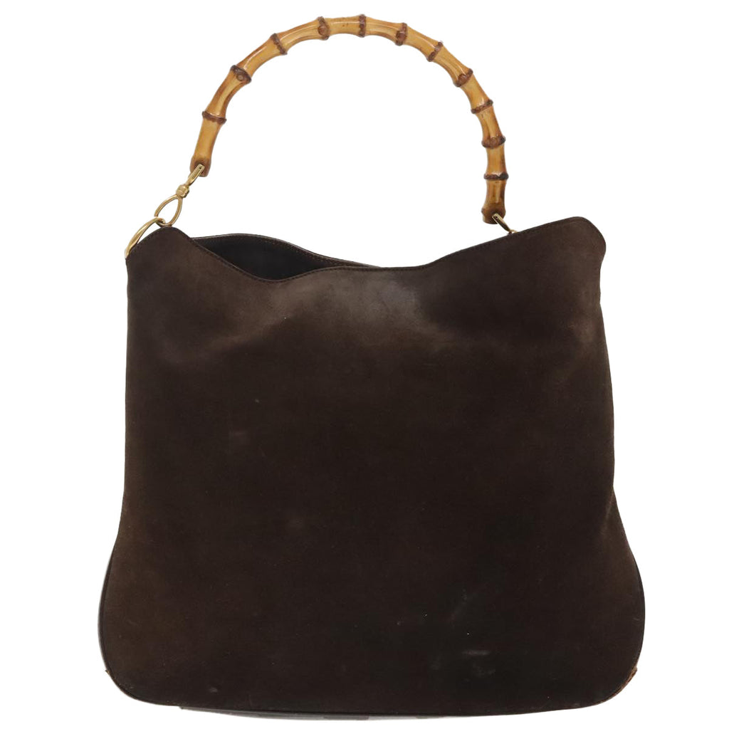 GUCCI Bamboo Shoulder Bag Suede Leather 2way Brown Gold 100190