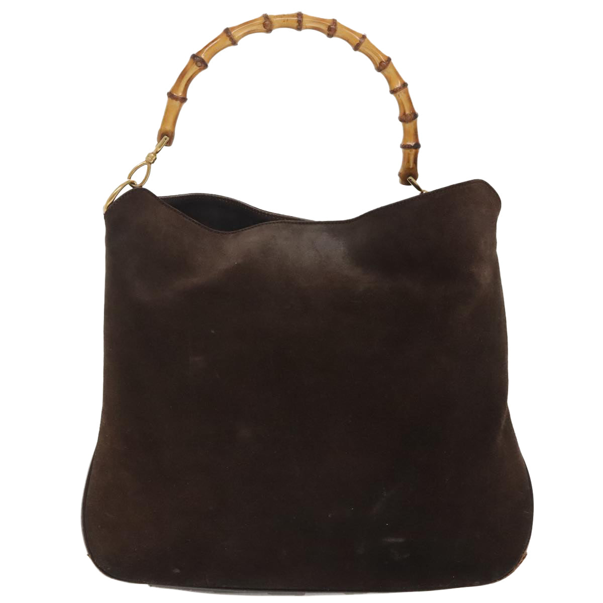GUCCI Bamboo Shoulder Bag Suede Leather 2way Brown Gold 100190