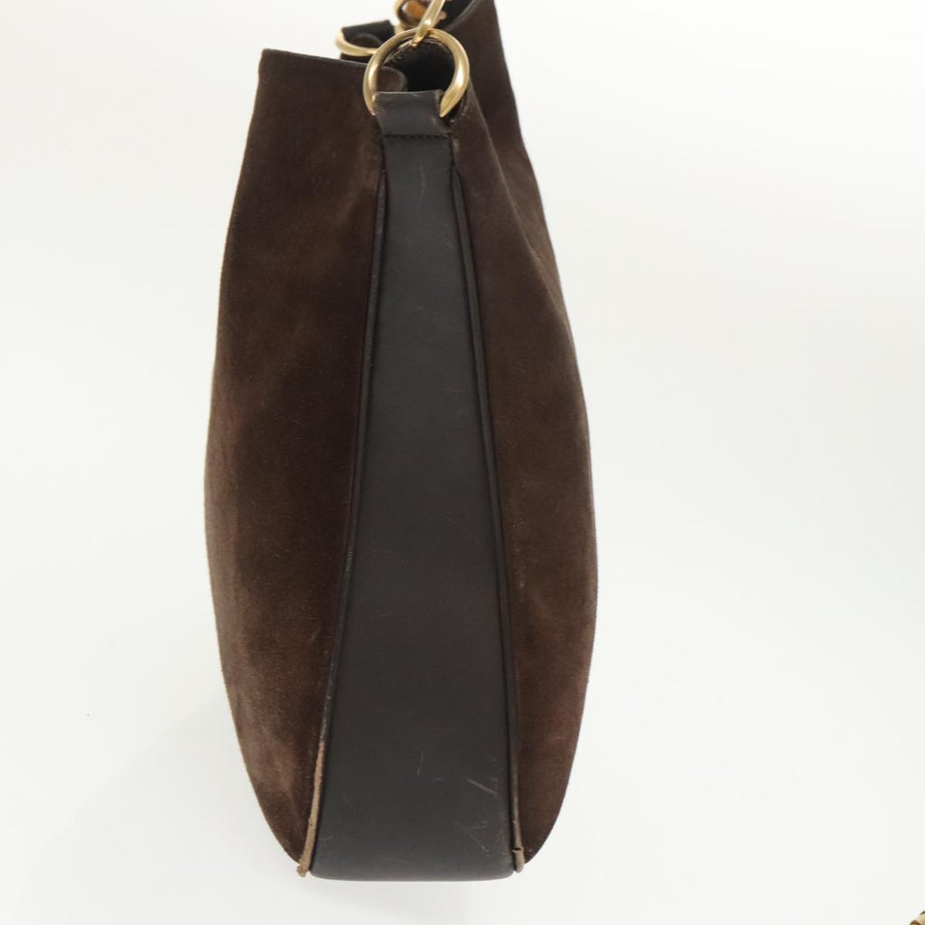 GUCCI Bamboo Shoulder Bag Suede Leather 2way Brown Gold 100190