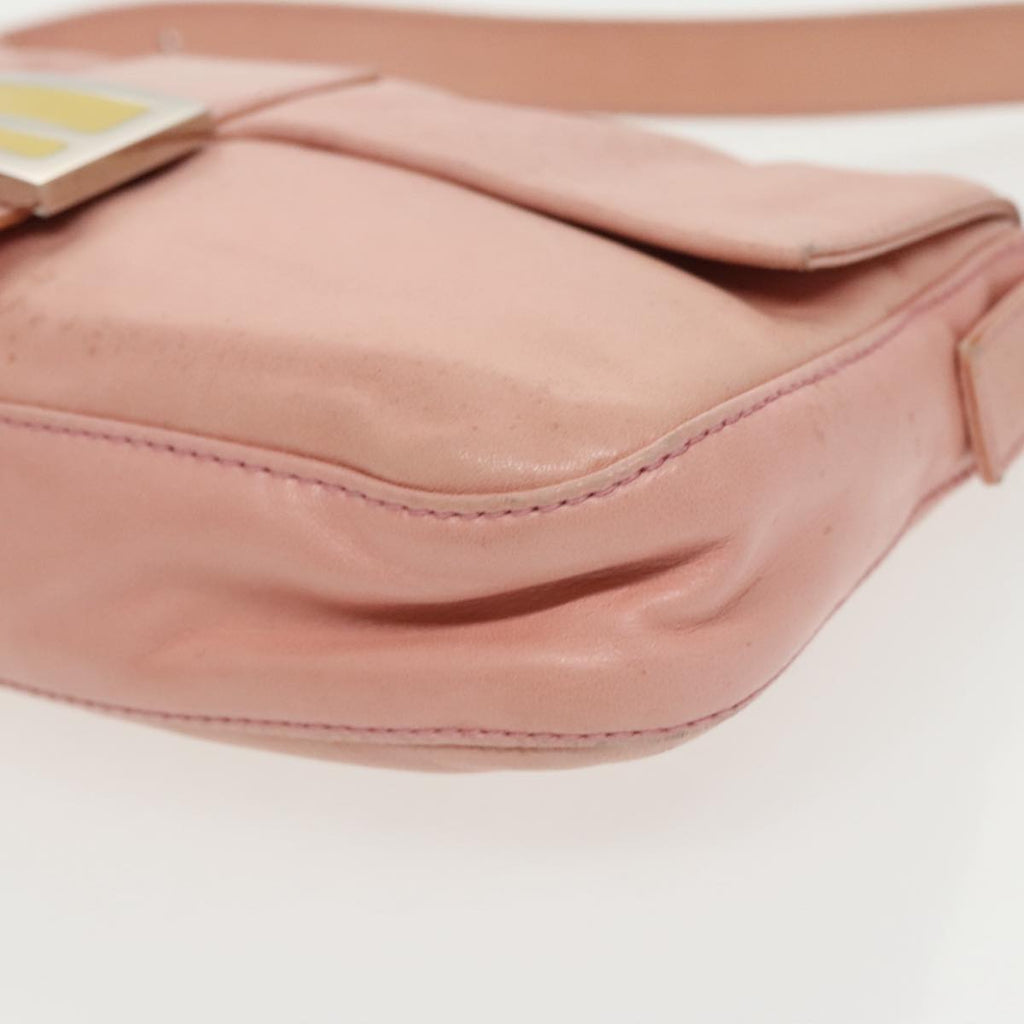 FENDI Mamma Baguette Shoulder Bag Leather Pink Silver 100213