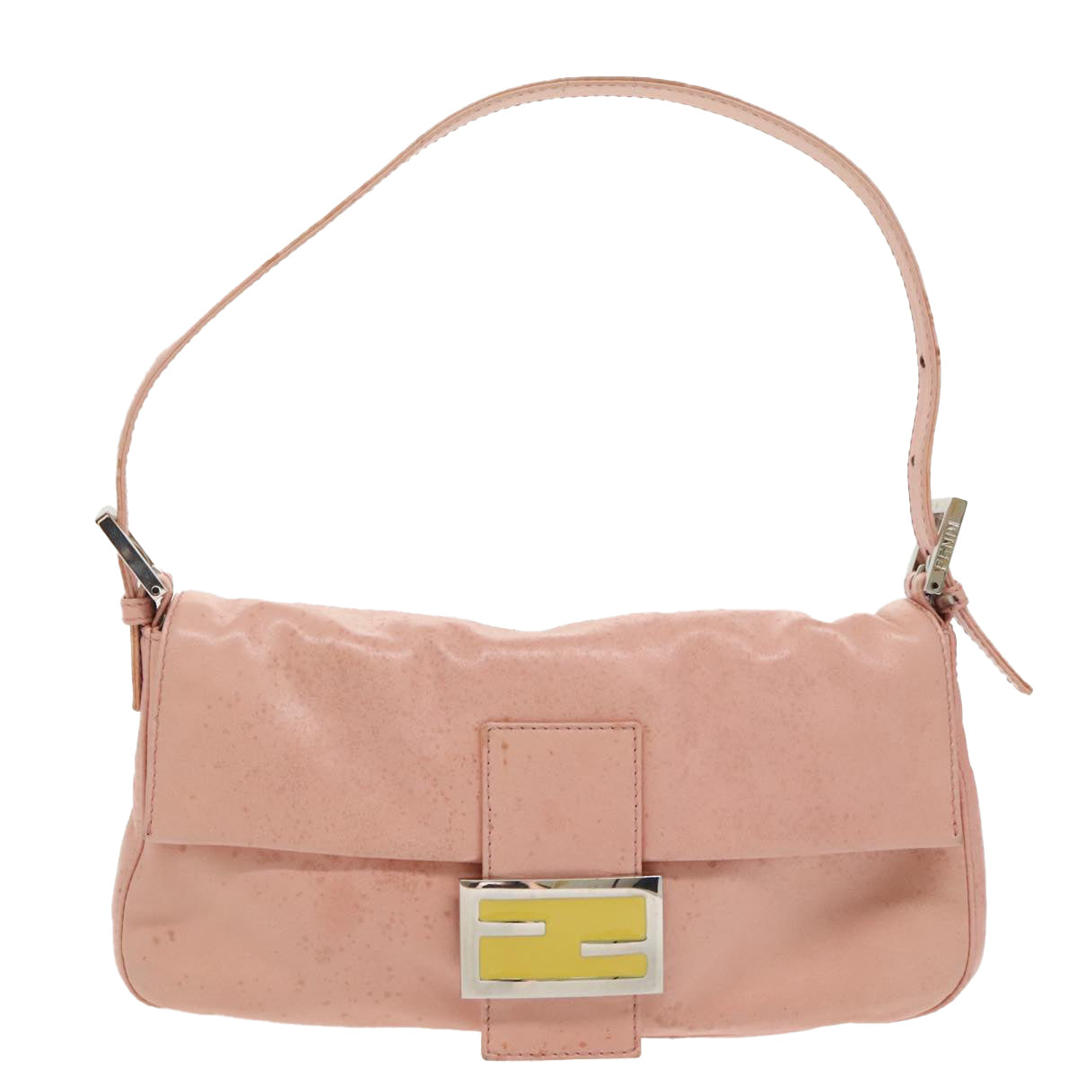 FENDI Mamma Baguette Shoulder Bag Leather Pink Silver 100213