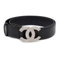 CHANEL CC Logo Belt Size 75 Black Leather