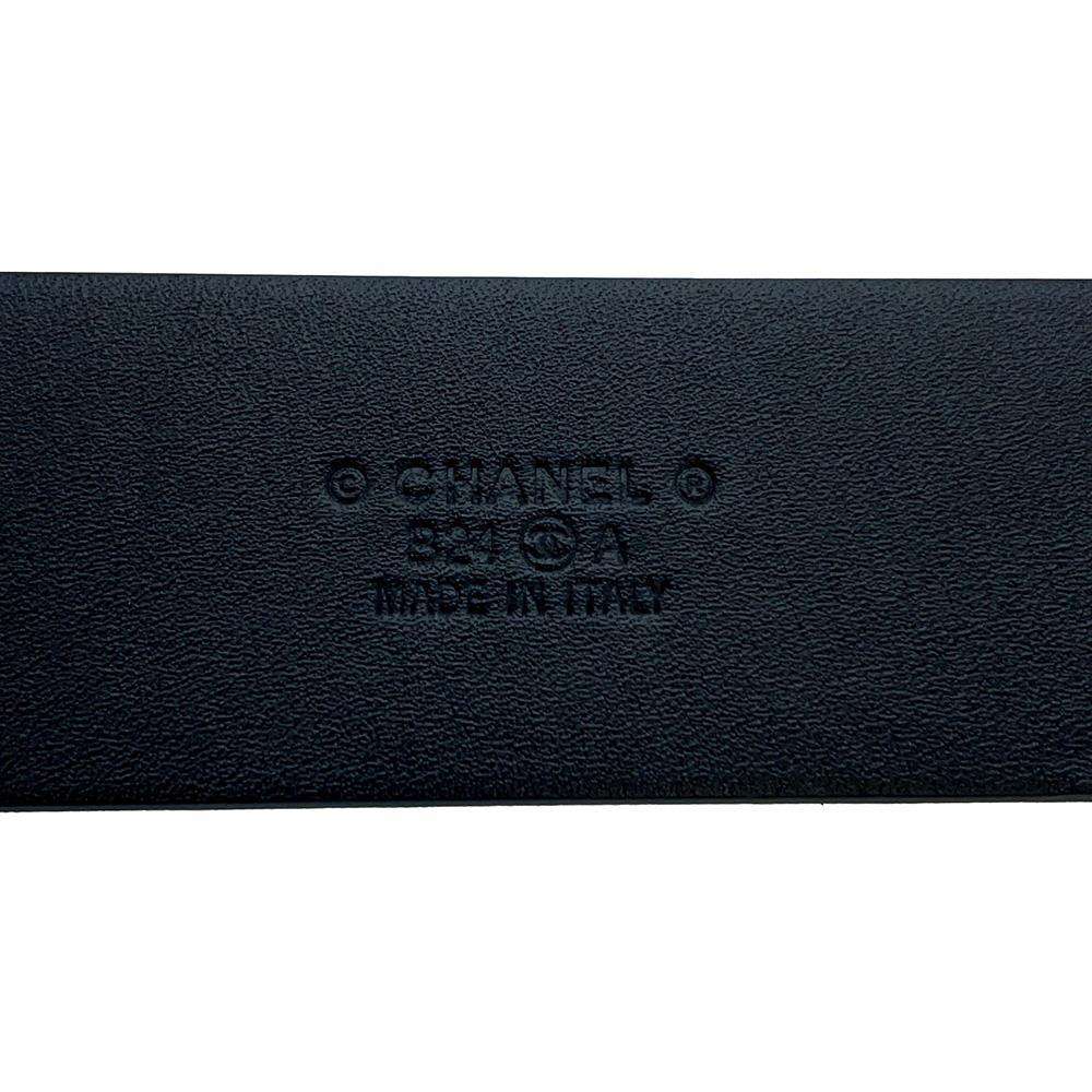 CHANEL CC Logo Belt Size 70 Black/White Leather