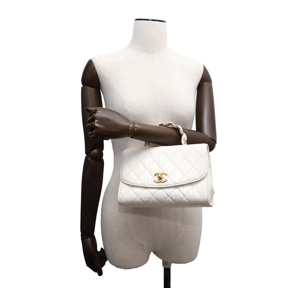 CHANEL Matelasse Top Handle 2way Shoulder Handbag WhiteAS2478 Crumple Lambskin