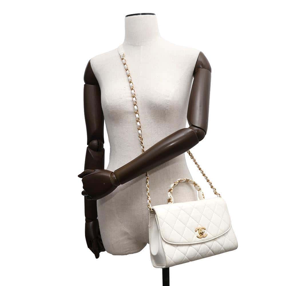 CHANEL Matelasse Top Handle 2way Shoulder Handbag WhiteAS2478 Crumple Lambskin