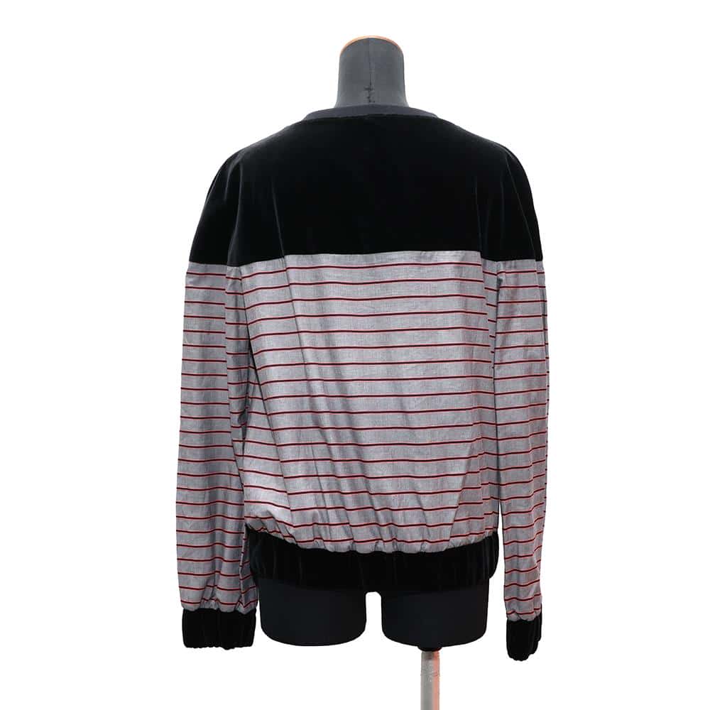 CHANEL Striped CC Logo sweatshirt Size 36 Black/Gray/RedP73405 Cotton96% Polyester4% Rhinestone