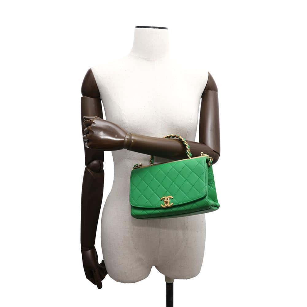 CHANEL Matelasse Top Handle 2WAY Green Lambskin
