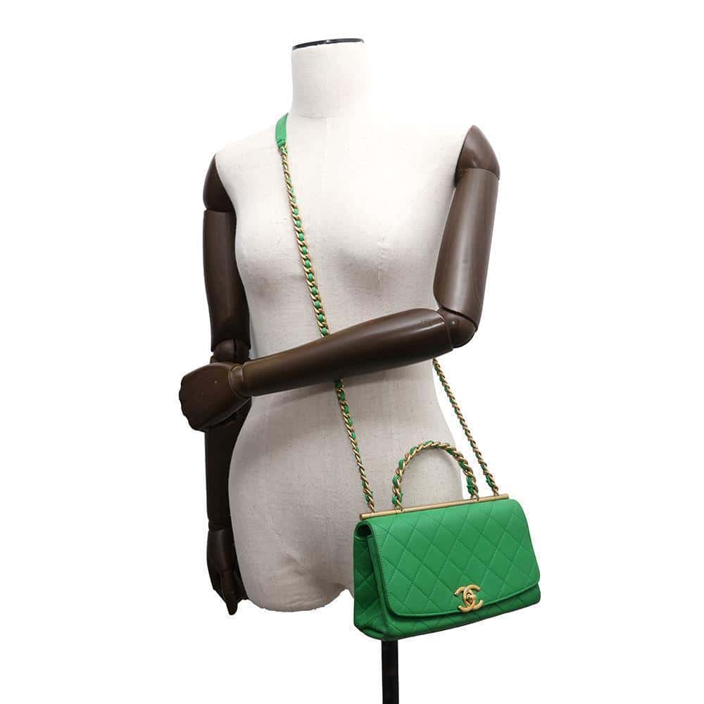 CHANEL Matelasse Top Handle 2WAY Green Lambskin