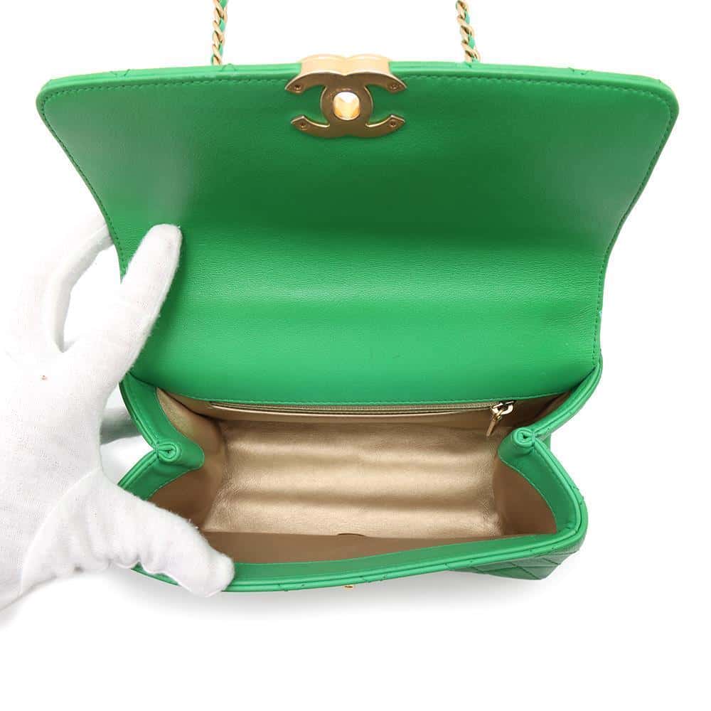 CHANEL Matelasse Top Handle 2WAY Green Lambskin